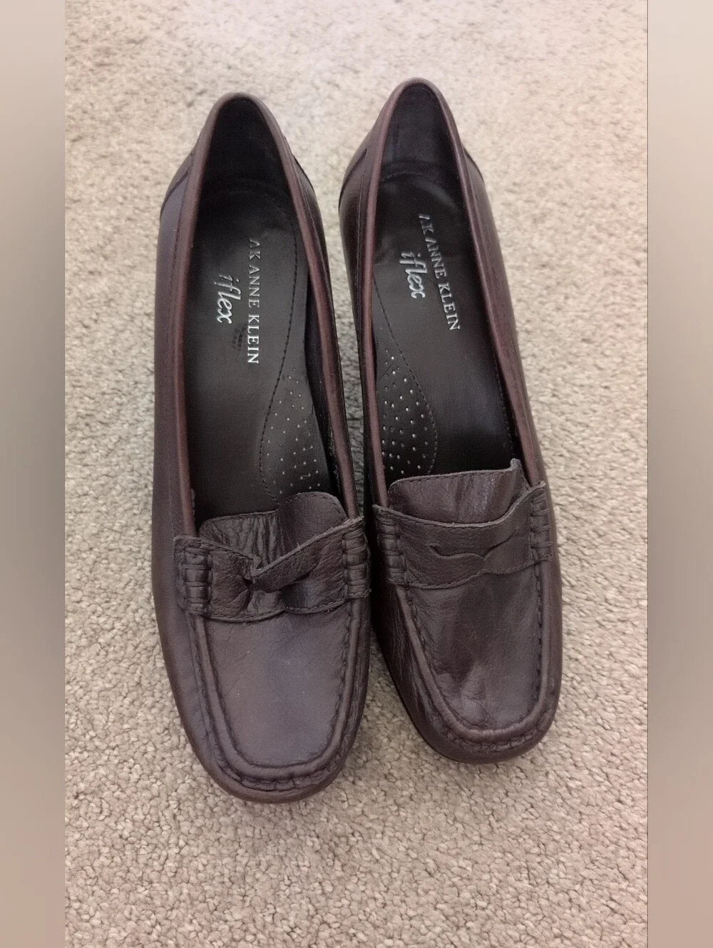 Anne Klein Dark Brown Leather Penny Loafers